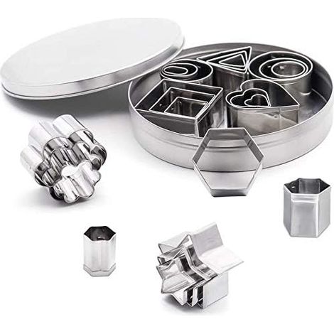 Ensemble d'emporte-pièces, 24 petits moules à biscuits pour la pâtisserie et la cuisine, 8 formes différentes, en métal, pour les fêtes et le quotidien. Convient pour la pâte, les fruits, les légumes (1/3)