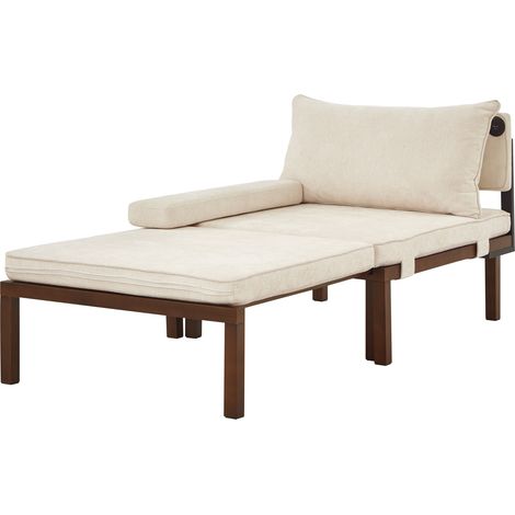Sofá cama plegable 2 en 1 individual beige de terciopelo con puerto USB Tipo C (1/5)