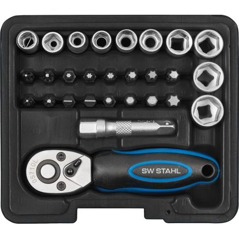 SW-Stahl S2143 Steckschlüsslsatz I 29-teilig I 1/4 Zoll I Werkzeugkoffer Industriequalität