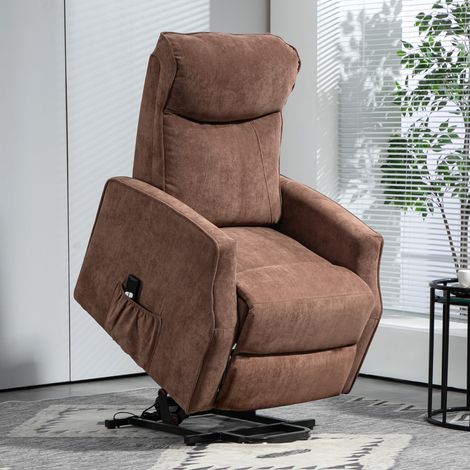 Poltrona Elettrica Alzapersona Reclinabile 135°, Poltrona Relax Elettrica in Poliestere con 2 Telecomandi, Poggiapiedi, 8 Punti Massaggio e Tasche Laterali, Marrone Scuro (1/5)
