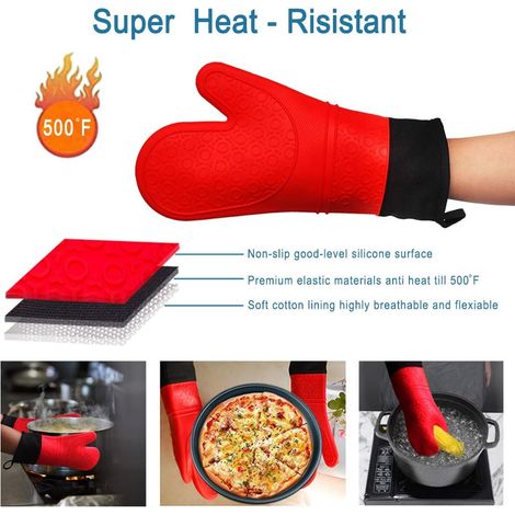 Extra lange Silikon-Ofenhandschuhe, professionelle Küchenofenhandschuhe, hitzebeständige und rutschfeste Handschuhe für Grills und Ofenroste