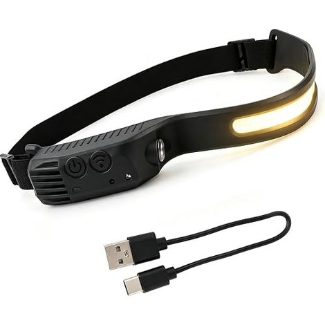 Lampe Frontale Rechargeable LED avec Détecteur de Mouvement et 5 Modes d’Éclairage - Étanche IPX4 pour Randonnée, Bricolage, Camping, Pêche (1/5)