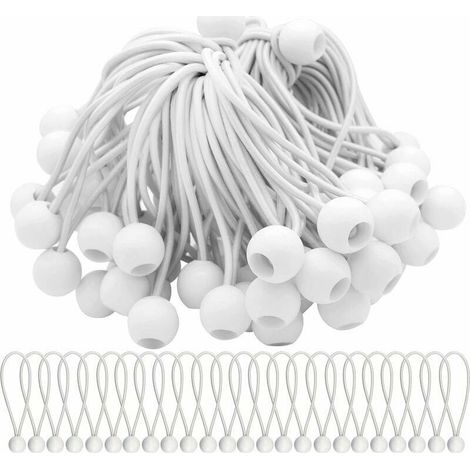 Lot de 75 cordons élastiques 150mm avec boules Sandow – Résistance élevée pour attacher chapiteaux, tentes et bâches – Capacité d'expansion 300mm (1/5)