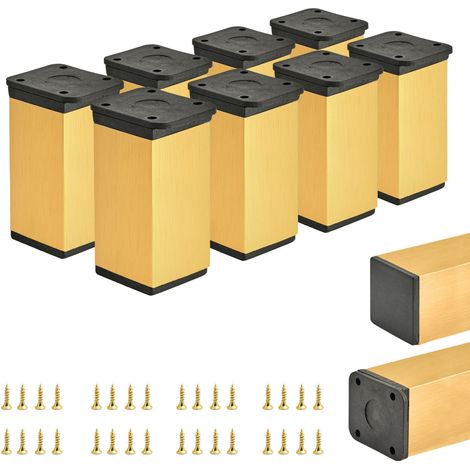8 x Basic-Möbelfüße Querschnitt 40 x 40 mm Höhe 80 mm Farbe: Gebürstetes Gold Inkl. Schrauben (1/5)
