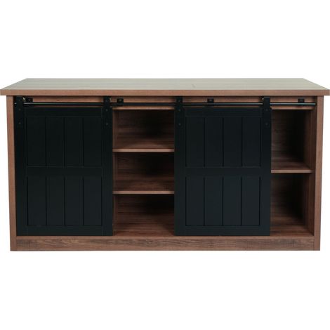 [NON UTILIZZATO] Credenza con ante scorrevoli salotto industriale 7 scomparti HHG-158 84x150x40cm marrone