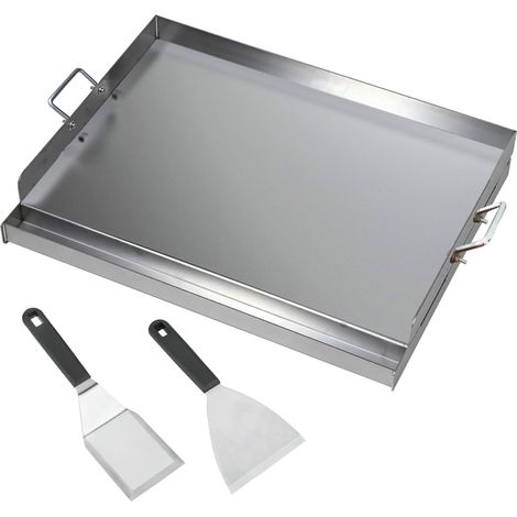 Plaque de cuisson en acier inoxydable - 54 x 41 x 8 cm - Plancha universelle pour barbecue à gaz et barbecue au charbon de bois - Plaque de cuisson avec spatule et grattoir (1/5)