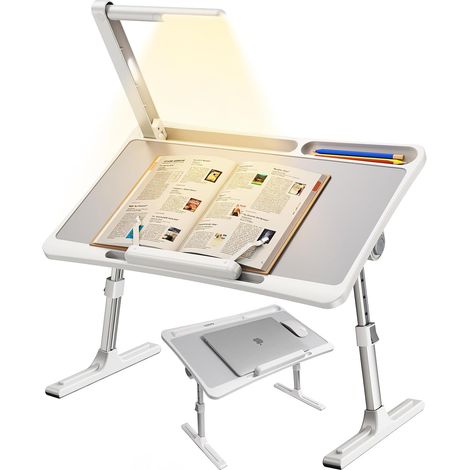 Table de lit pour ordinateur portable - Avec lampe LED - Pliable - Réglable en hauteur - Compatible avec les ordinateurs portables de 17" - Pour canapé, petit déjeuner, livre (1/5)
