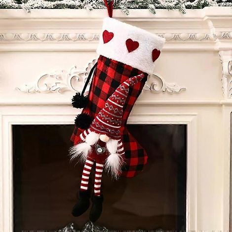 Chaussettes de Noël avec poupée sans visage et pieds suspendus - Sac cadeau de décoration festive (1/5)