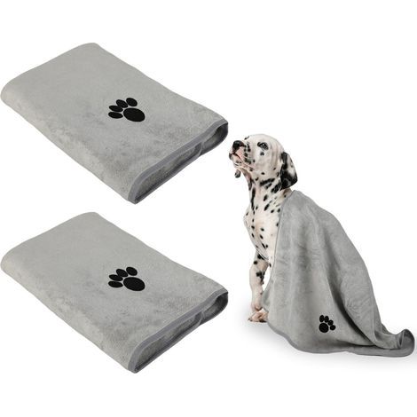 Lot de 2 Seviettes pou Chien, 100 x 50 cm, Seviettes en Micofibe pou Chien, Seviettes Supe absobantes pou Animaux de Compagnie, Accessoies de Bain pou Chien, Seviette Sechage apide (1/4)