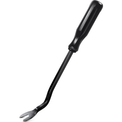 Outil de démontage de panneaux/garnitures de voiture noirs  Outil ergonomique en acier inoxydable pour fixations  Retire facilement les fixations en plastique  Réduit les dommages aux panneaux et