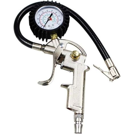 Reifenfüller mit 220-PSI-Manometer und Füllgerät mit Schlauch, Luftanschluss, Pistolengriff, Reifendruckmesser, Kompressor und Zubehör. (1/5)