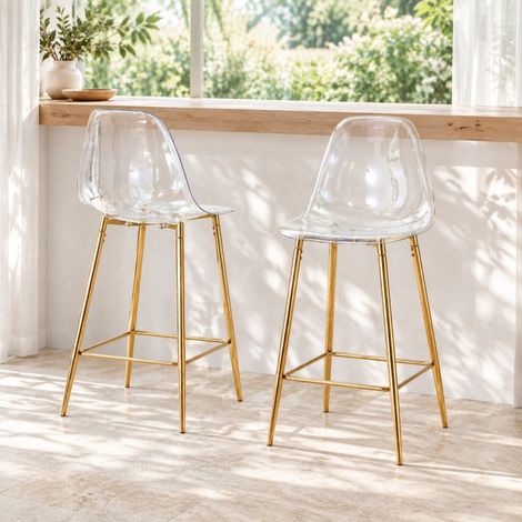 Tabouret de bar transparent lot de 2, structure métallique dorée HAVRYA (1/5)