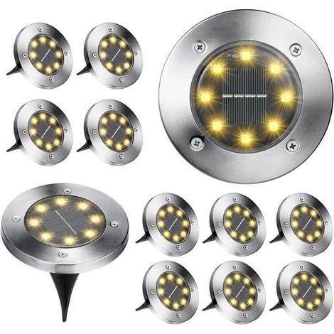 Lot de 12 Projecteurs Encastrés Solaires pour Jardin - Lampe Solaire D'extérieur