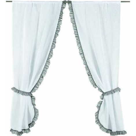 Vitrage bonne femme blanc à volant - 75x160cm - Blanc