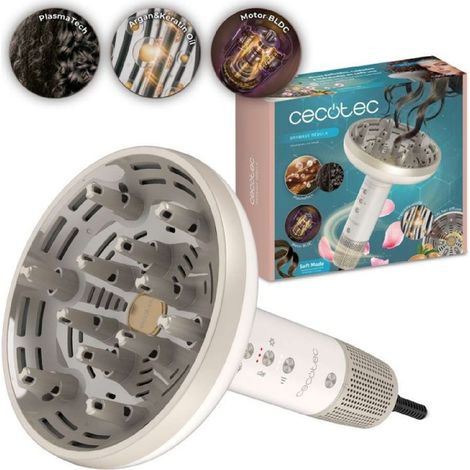 Cecotec Sèche-cheveux Diffuseur Cheveux Bouclés XXL DryWave Nébula. 1300W, Huile d'Argan et Kératine, Moteur Brushless