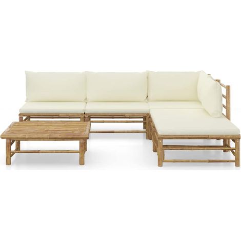 Maison Exclusive - Set Salotto da Giardino 6pz con Cuscini Bianco Crema in Bambù (1/5)