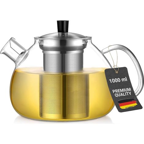 Théière En Verre Borosilicate - 1000 Ml - Avec Filtre Acier Inoxydable - Résistante Chaleur - Pour Thé Noir Et Vert (1/5)