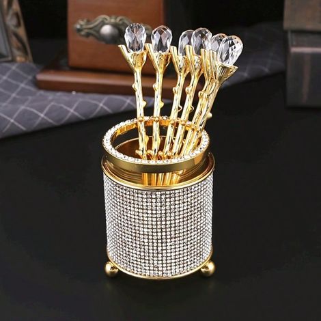 Set de 6 cuillères en fer de luxe, style européen, cuillères à dessert haut de gamme, 1 seau de rangement, idéal pour le tea time, restaurants occidentaux, cuisine maison, vaisselle d'hôtel (1/4)