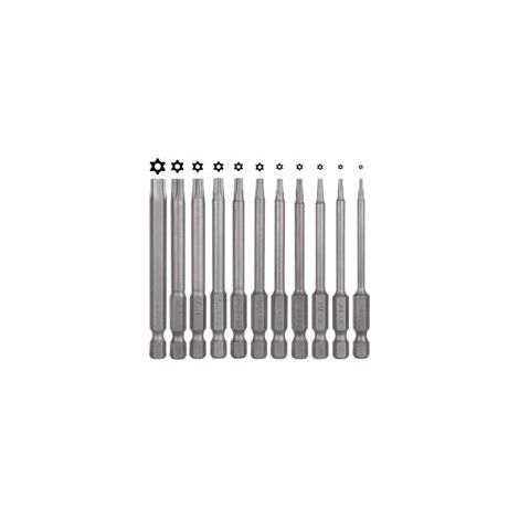 Litzee – Set mit 11 Torx-Bits (75 mm) aus S2-Stahl – magnetisch – Sechskant T6 bis T40 – für Akkuschrauber und Bohrmaschinen – Schnellwechselsystem – Crezuo