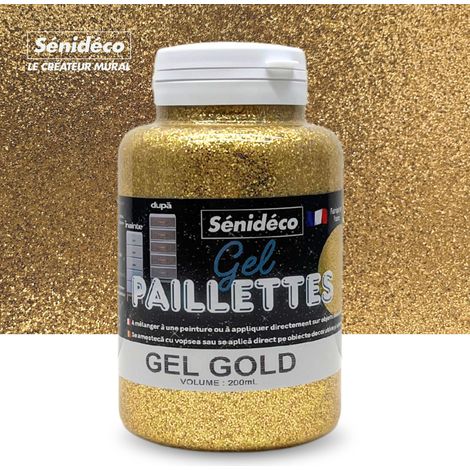 Gel paillette décoratif doré 200ml – Finition brillante pour embellissement mural – Application directe ou mélange avec peinture - GOLD 200 ML (1/4)