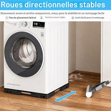 Base pour machine à laver rouleau de transport socle réglable pour machine à laver sèche-linge réfrigérateur congélateur Noir