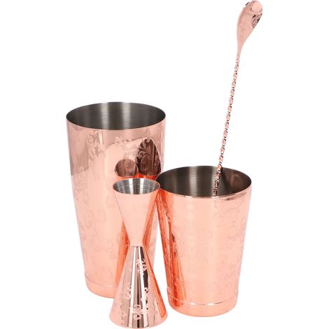 Boston Cocktail-Shaker-Set, multifunktional, Edelstahl 304, Vintage-Print, Cocktail-Sieb-Set, 4-teilig (1/5)