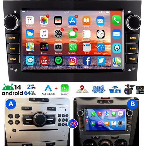 Autoradio Android 15 avec Apple CarPlay pour Opel Astra H, Corsa C/D, Meriva, Zafira B - 2+64G CAM