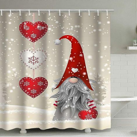 Ensemble de rideaux de douche à motifs de flocons de neige de Noël, Père Noël et renne, en polyester anti-moisissure et imperméable, rideau de salle de bain occultant pour baignoire (1/4)