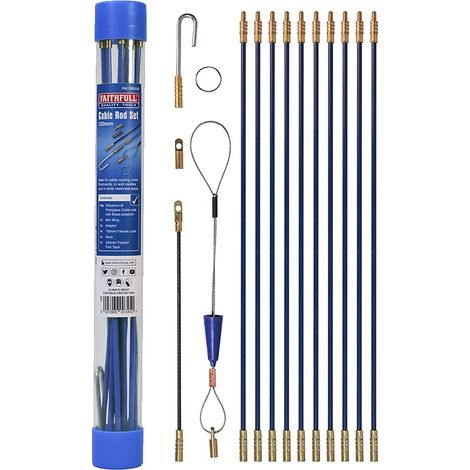 Faithfull FAICRS330 3.3M Cable Access Rod and Accessories Kit - 15 Pieces Including 10 x 330 mm Rods, Blue (1/5)
