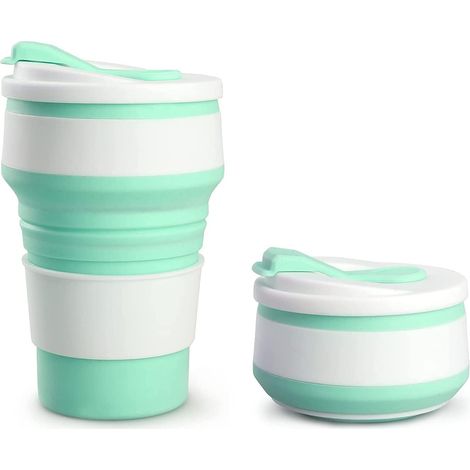 Gobelet de voyage pliable en silicone, 35 cl avec couvercle, gobelet à café pliable et réutilisable, tasse de camping anti-brûlure et étanche pour activités de plein air/bureau (1/5)