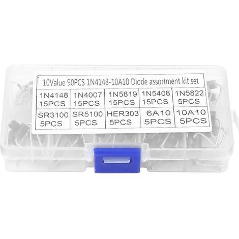 90-teiliges Sortiment an Gleichrichterdioden (10 Werte) 1N4148-10A10, Elektronik-Kit mit Aufbewahrungsbox