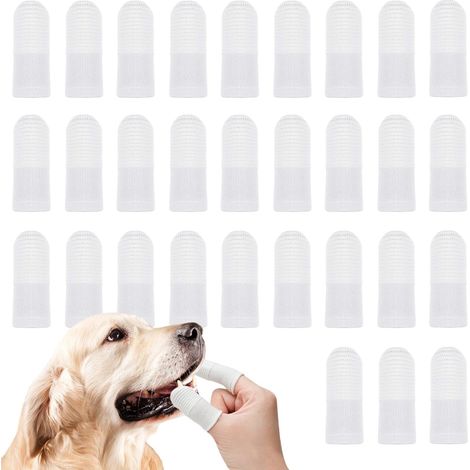 30 Pièces 360° Brosses à Doigts pour Chien et Chat Pour le Nettoyage et le Soin des Dents du Chien Élimine la Plaque Dentaire Souple pour Animaux de Compagnie (Blanc, Taille Unique) (1/5)