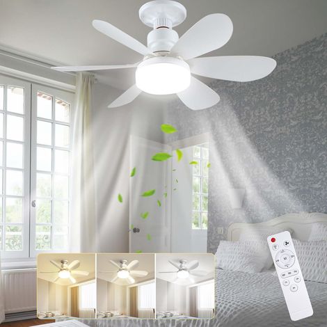 Ventilateur de Plafond avec Lumière et Telecommande, 52CM 40W Petit Dimmable Ventilateur Plafond LED avec Douille E27, 6 Pales,3 Vitesses,Timing