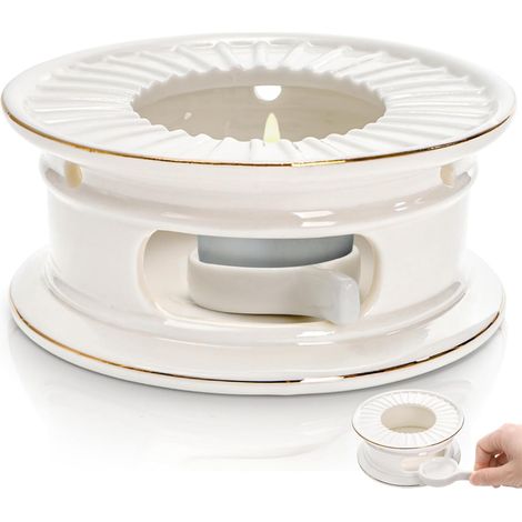 Rechaud à Thé - En Porcelaine - Diamètre 13,7 cm - Pour Théière ou Tasse - Avec Support à Bougie Tealight - 1 Pièce (1/5)