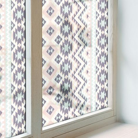 Fensterfolie 50x100 cm Folie für Zuhause Badezimmer PVC Sichtschutz Fenster Milchglas Selbstklebend Blickdicht Dekorfolie Dekorativ Pastellgeometrie