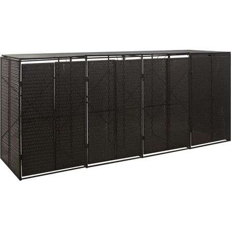 Abri de rangement noir à quatre compartiments, dimensions 274x80x117 cm, en résine tissée. (1/5)