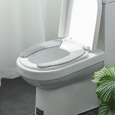 Paar graue WC-Sitzbezüge, dicke WC-Sitzbezüge für das Badezimmer, dicke, warme, selbstklebende Kissen für den Winter, tragbar, waschbar und wiederverwendbar (1/5)