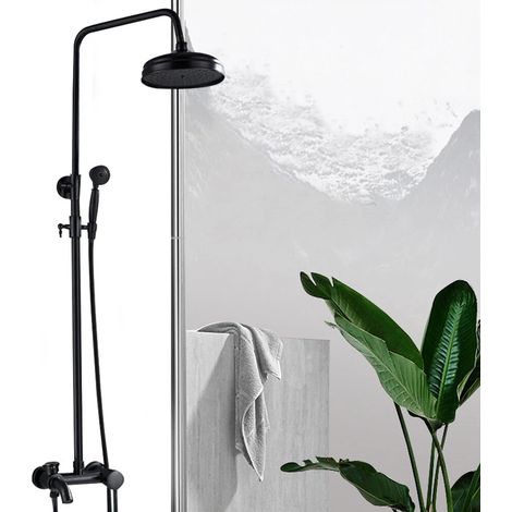 Set colonna doccia termostatica con miscelatore, soffione doccia regolabile in altezza con doccetta e miscelatore, soffione doccia rotondo 30x30 cm, nero