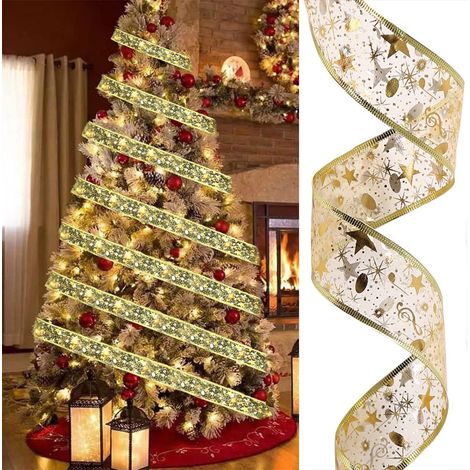 Lumières de Ruban Sapin de Noël, 5M Ruban LED pour Décorer Sapin Noël, Guirlande Lumineuse à Ruban pour Décoration Intérieure Extérieure, Or