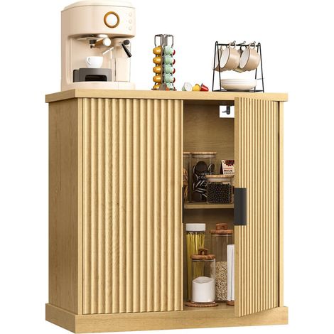 Mobiletto contenitore a buffet con ripiani regolabili 40 x 76 x 80 cm ante scanalate stile di transizione per cucina o sala da pranzo beige 120006349