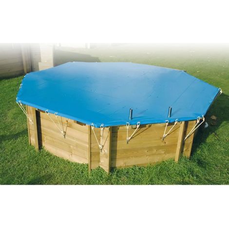 Ubbink – Bâche de piscine bois hexagonale 410 – Protection hiver – 550gr – Crochets de fixation inclus – Dimensions 381x439cm