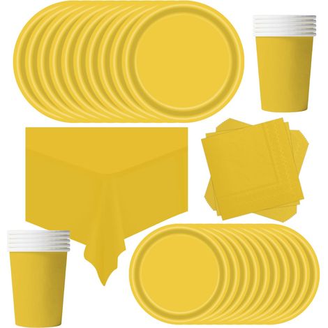 69 Pièces Vaisselle Jetable Anniversaire Jaune,Assiette Carton Papier Tasses Serviettes Nappe pour Fête de Noël,Vaisselle de Fête Enfants,Barbecue Les Fêtes Les Pique-niques(16 Invités) (1/5)