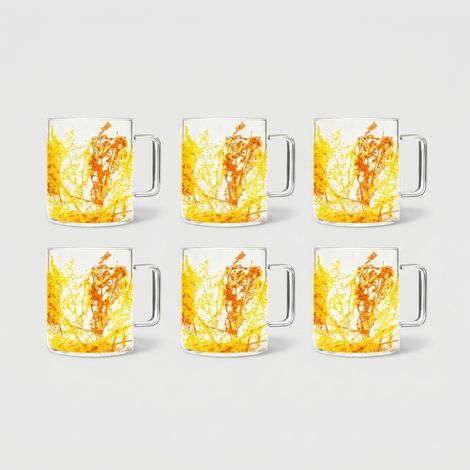 Lot de 6 mugs en verre décoré Flovers Twigs Mug - Jaune (1/3)