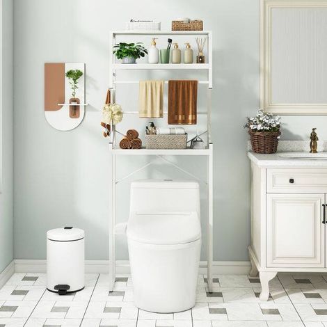 Étagère de rangement blanche pour toilettes en métal avec 3 niveaux (1/5)