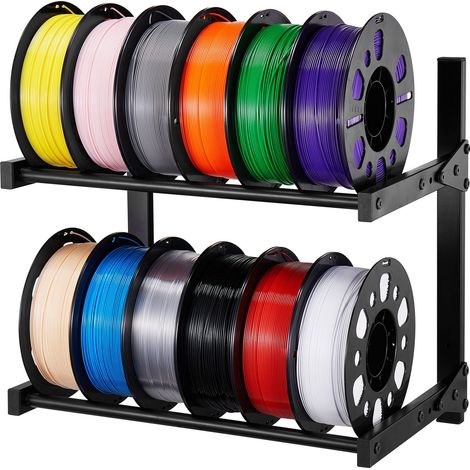 Support de Rangement de Filaments Mural 2 Niveaux, Étagère de Stockage de Filaments d'Imprimante 3D, Porte-bobines de Filament sur Roulettes, pour Studio d'Impression 3D, Bureau, Atelier, Noir (1/5)