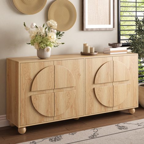 Credenza 160/38/76 cm color naturale con 4 ante e ripiani regolabili (1/5)