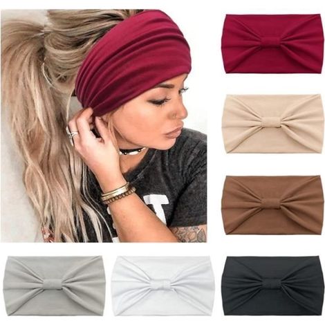 6 Pièces Bandeau Cheveux Femme Large élastique Doux Boho Bandeaux Imprimé Yoga Sport Headband Multicolore Serre-tête Femme(Rouge) (1/4)