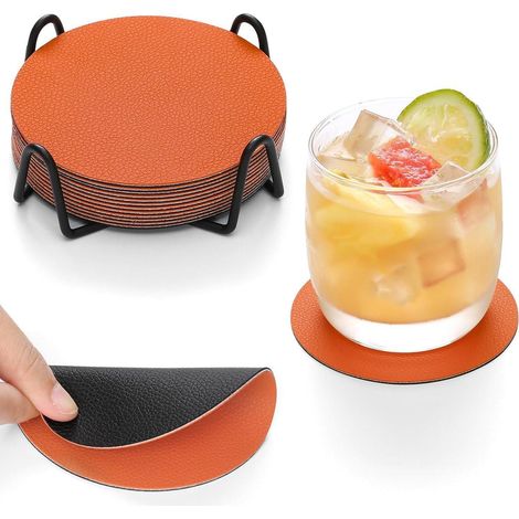 Untersetzer Glasuntersetzer 12er Set Rutschfest Schwarz Orange Rund (1/5)