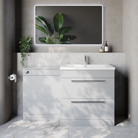 Napoli 460 Cento Gloss Grey Pearl 1400mm 2 Drawer Vanity Unit Toilet Suite with Glide Basin - 1400mm - Chrome 480mm HandleWithout Kingston Toilet Pan