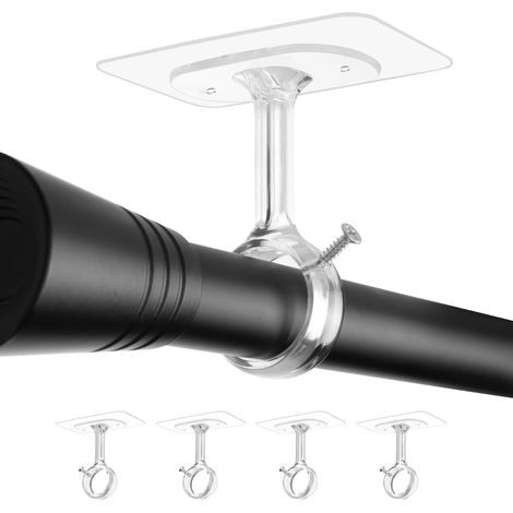 Supports Tringle à Rideaux Sans Perçage pour Plafond/Mur, Réglables, pour tringles de Ø25 à 32mm, pour Douches, Portes et Penderies (Lot de 4, Transparent) (1/5)